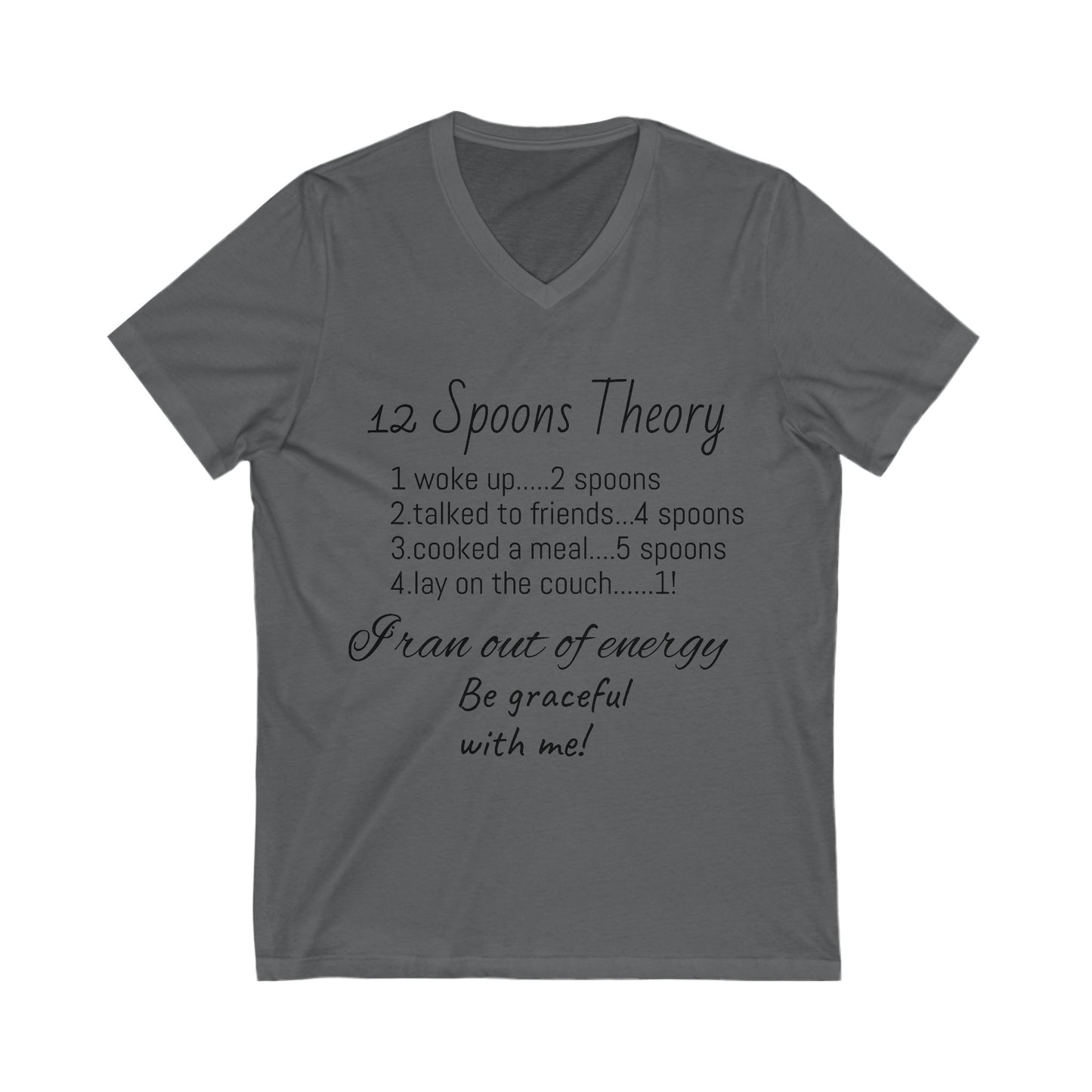 12 Spoons Theory V-Neck Tee, Mental Health Awareness Shirt, Spoonie Shirt, Self-Care Apparel, Energy Management Tee