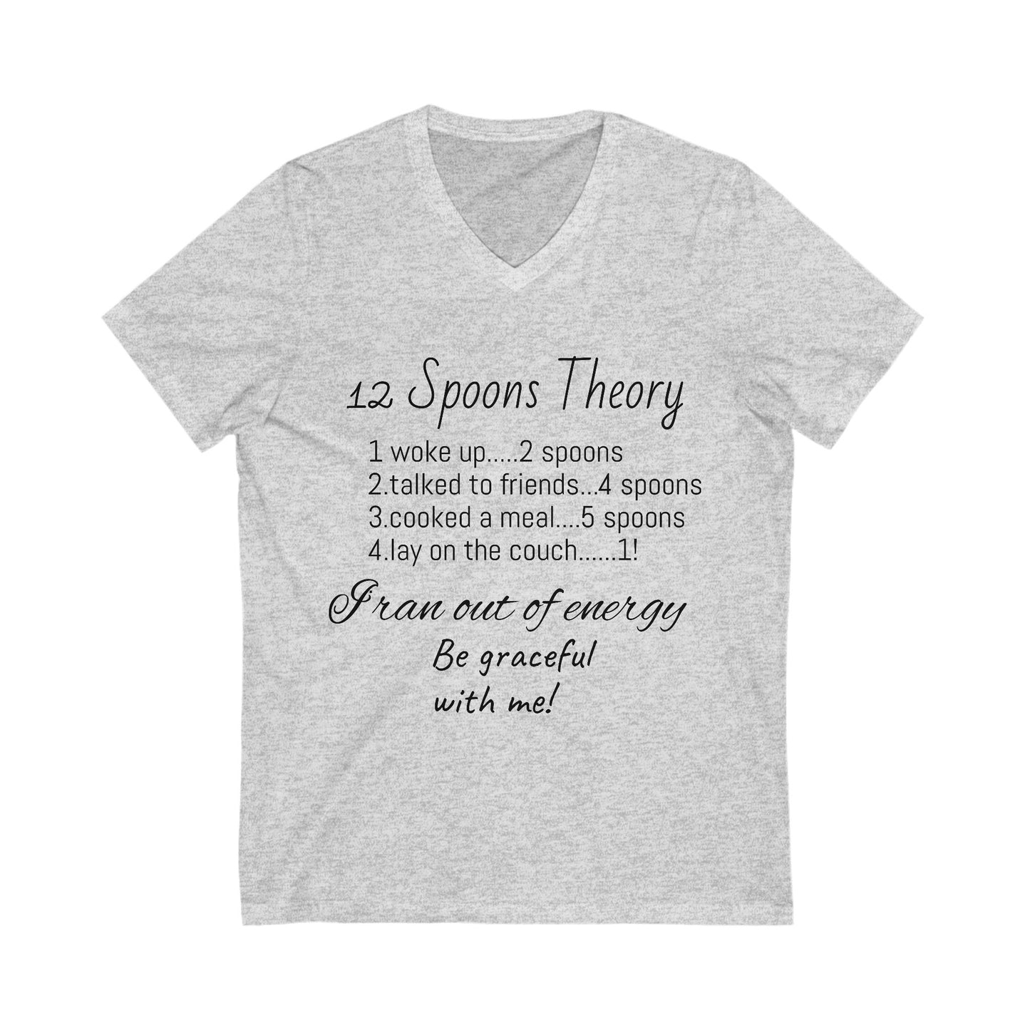 12 Spoons Theory V-Neck Tee, Mental Health Awareness Shirt, Spoonie Shirt, Self-Care Apparel, Energy Management Tee