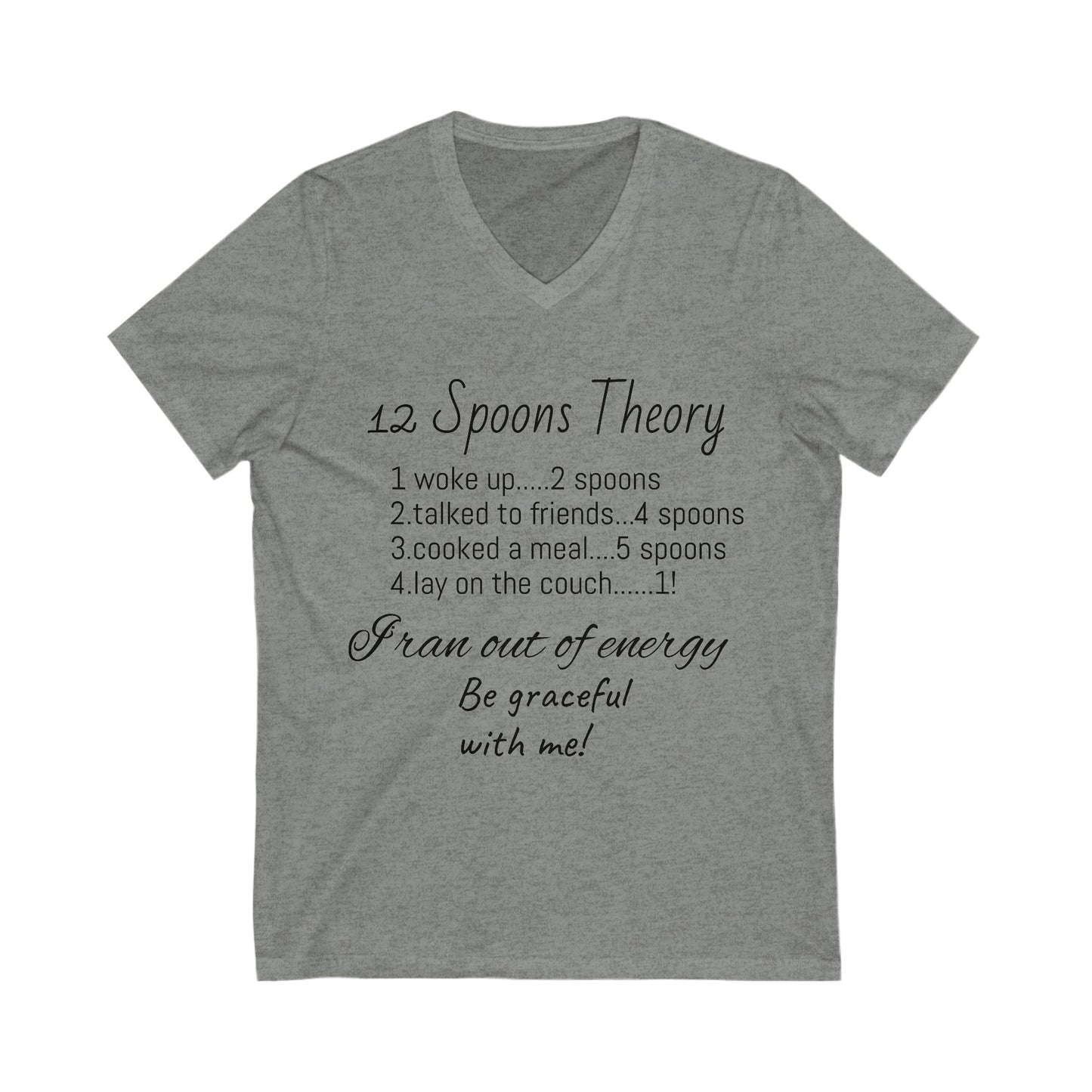 12 Spoons Theory V-Neck Tee, Mental Health Awareness Shirt, Spoonie Shirt, Self-Care Apparel, Energy Management Tee