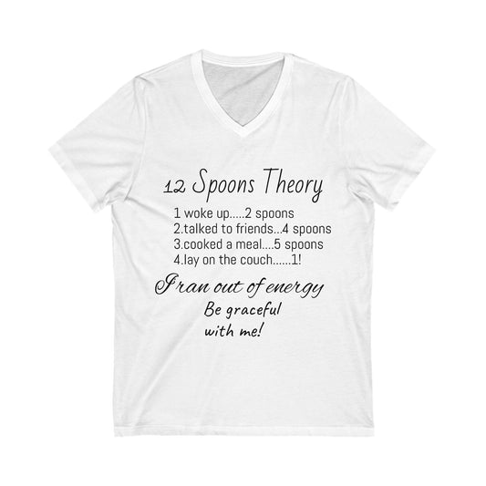 12 Spoons Theory V-Neck Tee, Mental Health Awareness Shirt, Spoonie Shirt, Self-Care Apparel, Energy Management Tee