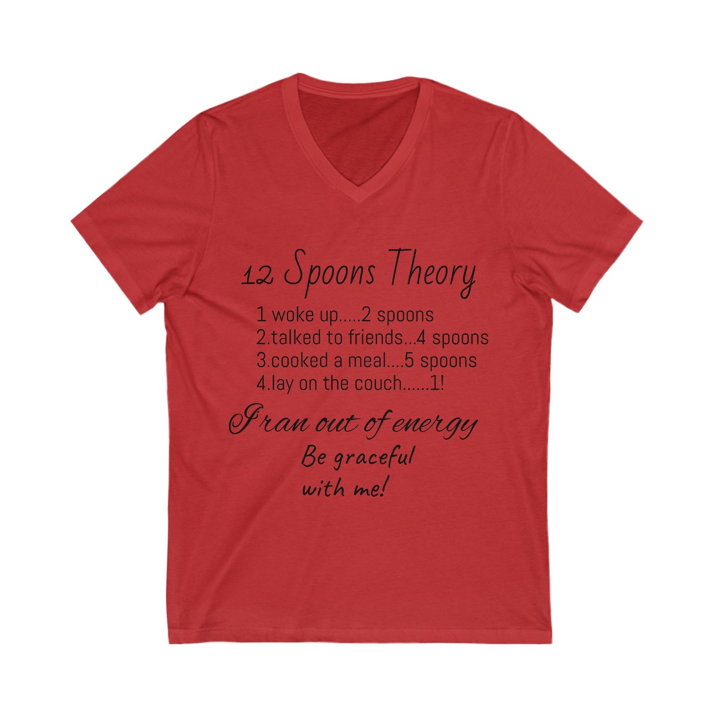 12 Spoons Theory V-Neck Tee, Mental Health Awareness Shirt, Spoonie Shirt, Self-Care Apparel, Energy Management Tee