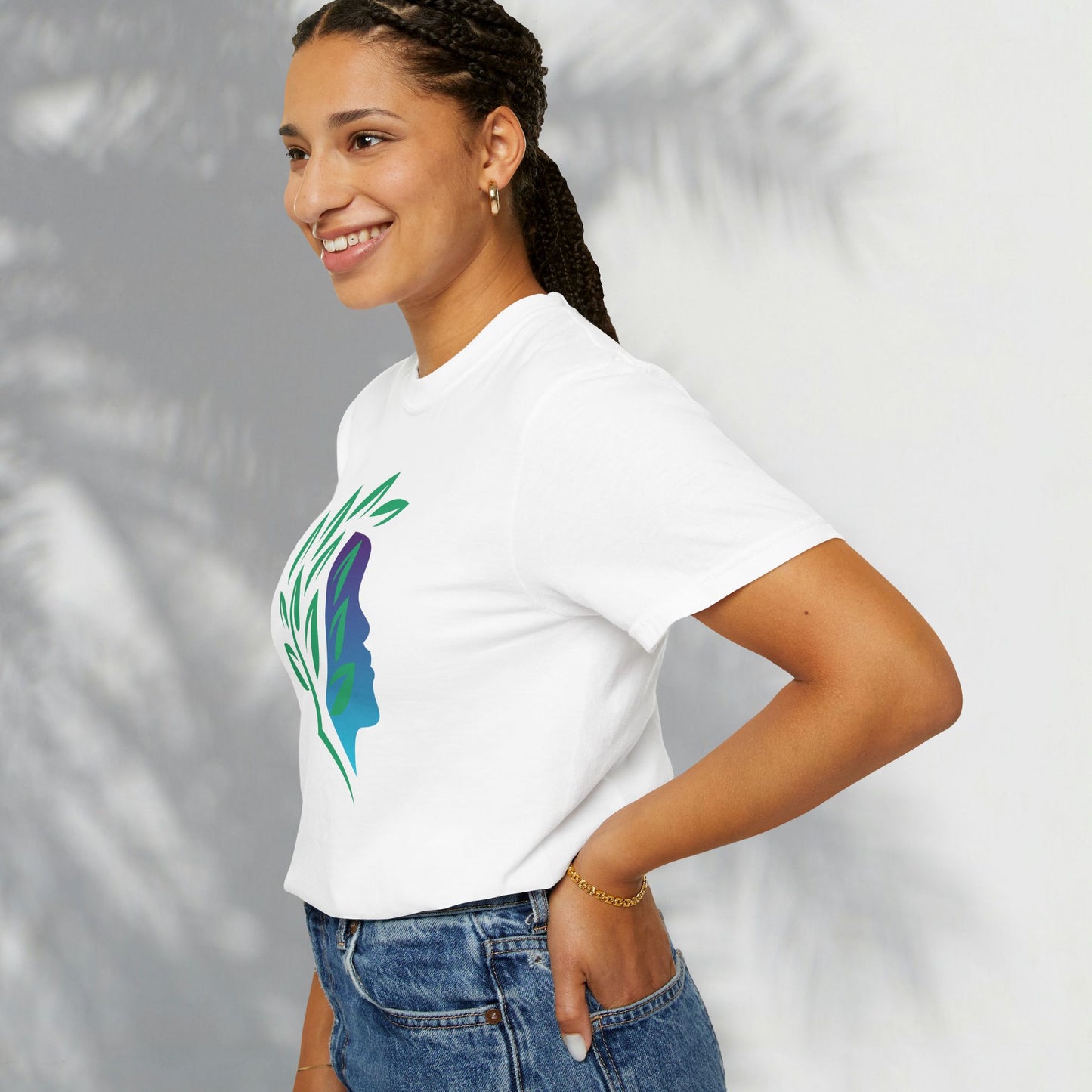 Brave Warrior Tee — Silhouette & Leaves Graphic T-Shirt