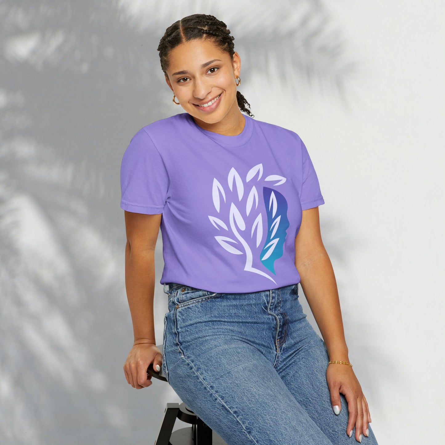 Brave Warrior Tee — Silhouette & Leaves Graphic T-Shirt