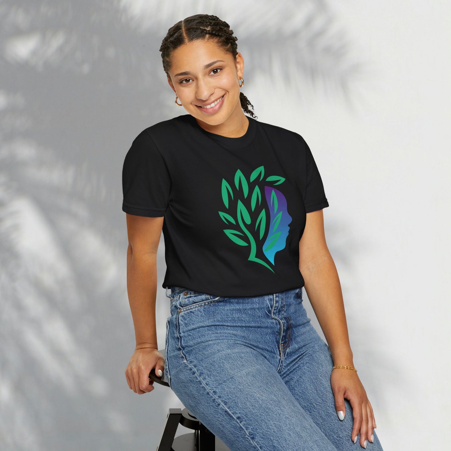 Brave Warrior Tee — Silhouette & Leaves Graphic T-Shirt