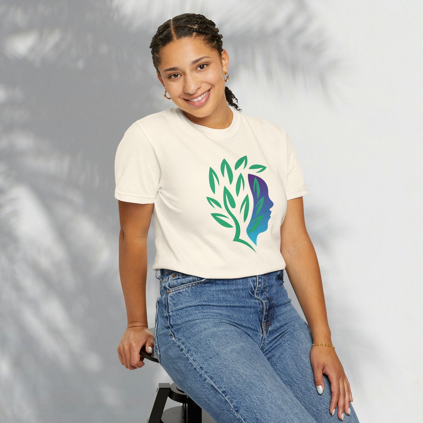 Brave Warrior Tee — Silhouette & Leaves Graphic T-Shirt