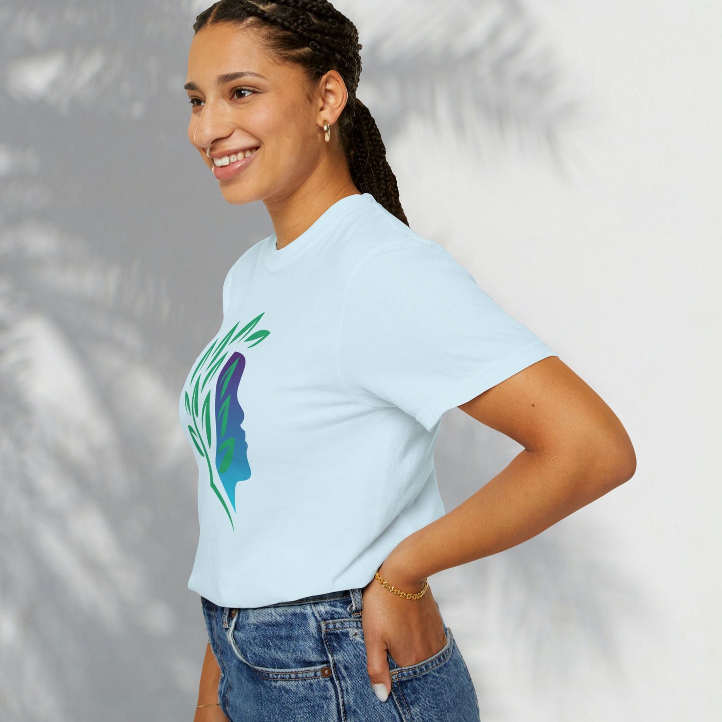 Brave Warrior Tee — Silhouette & Leaves Graphic T-Shirt