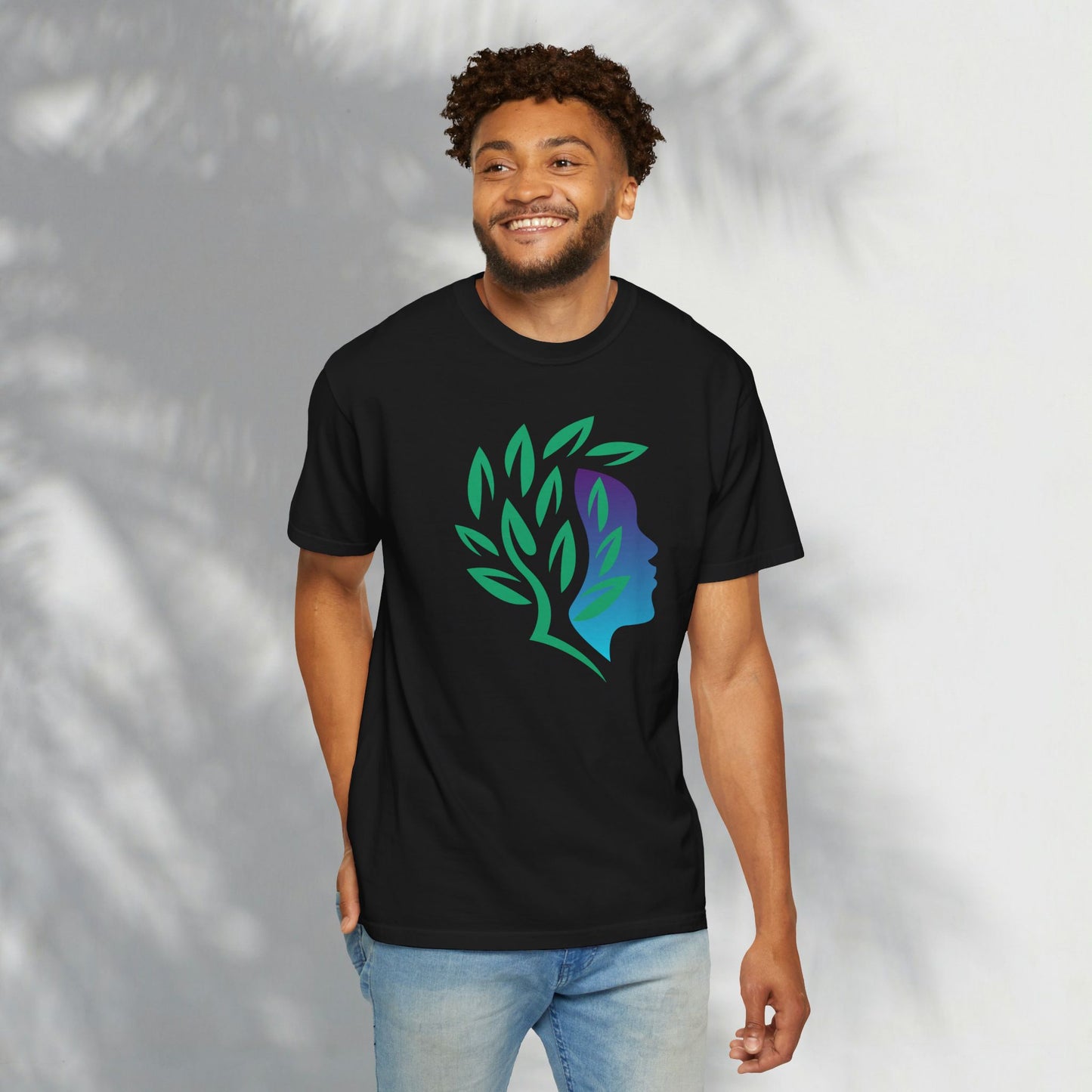 Brave Warrior Tee — Silhouette & Leaves Graphic T-Shirt