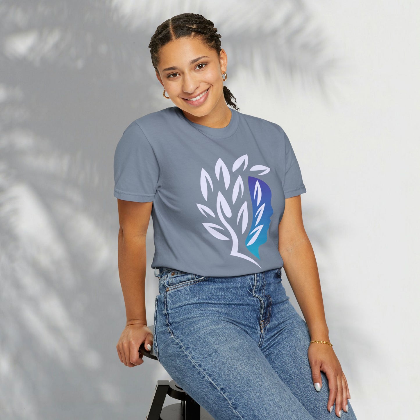 Brave Warrior Tee — Silhouette & Leaves Graphic T-Shirt