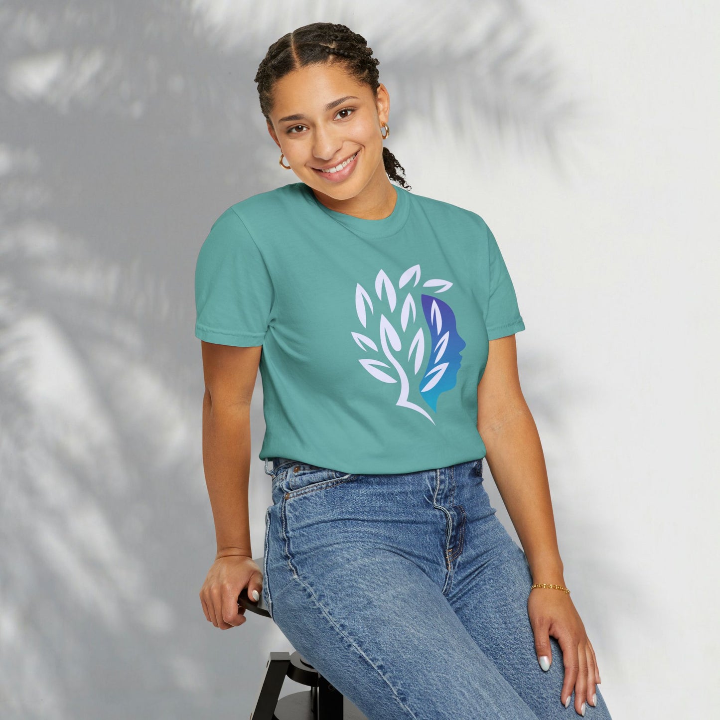 Brave Warrior Tee — Silhouette & Leaves Graphic T-Shirt