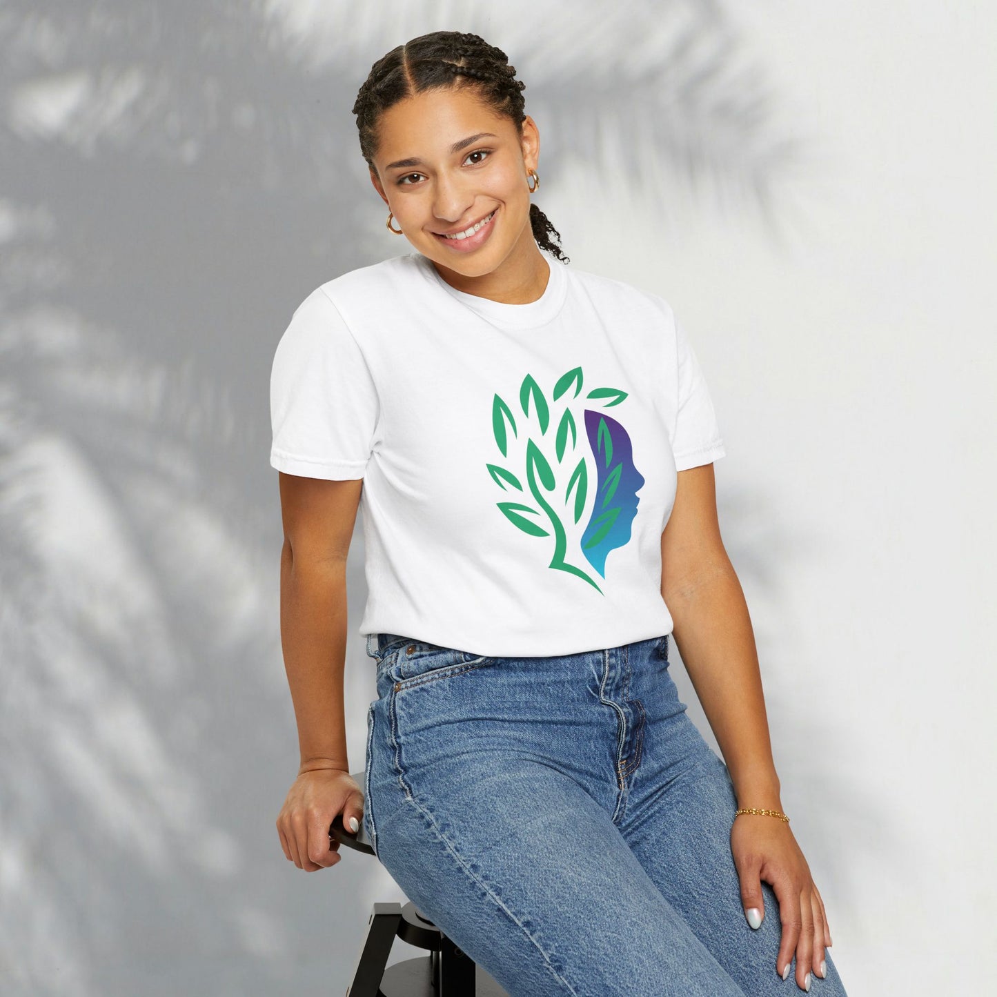 Brave Warrior Tee — Silhouette & Leaves Graphic T-Shirt
