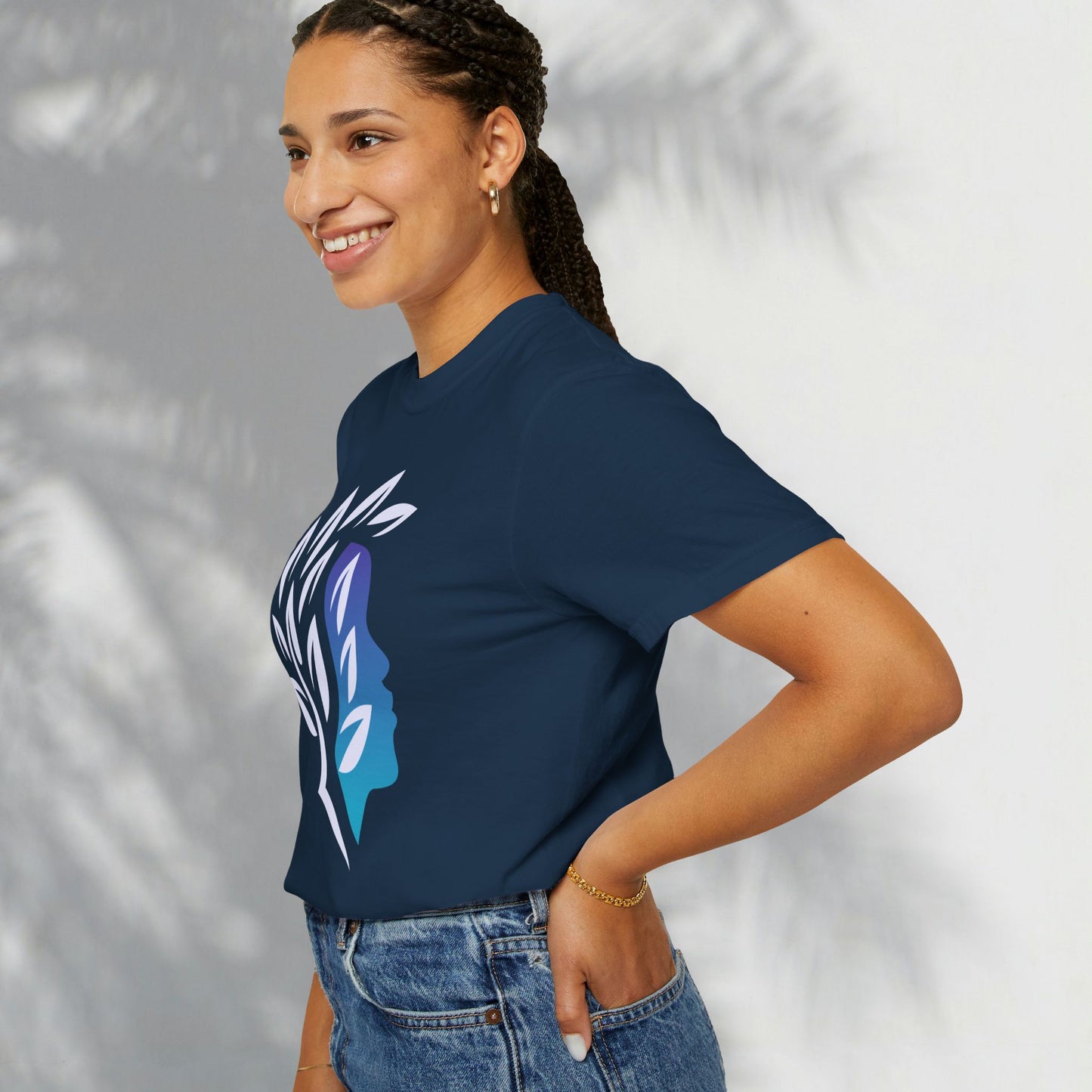 Brave Warrior Tee — Silhouette & Leaves Graphic T-Shirt