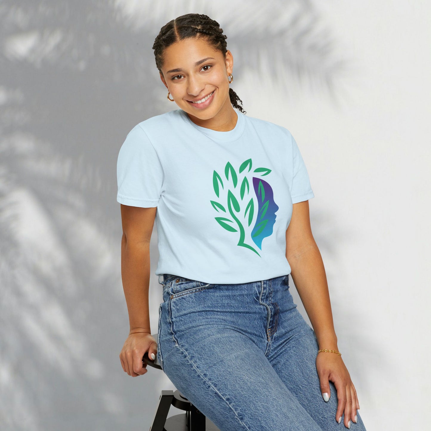 Brave Warrior Tee — Silhouette & Leaves Graphic T-Shirt