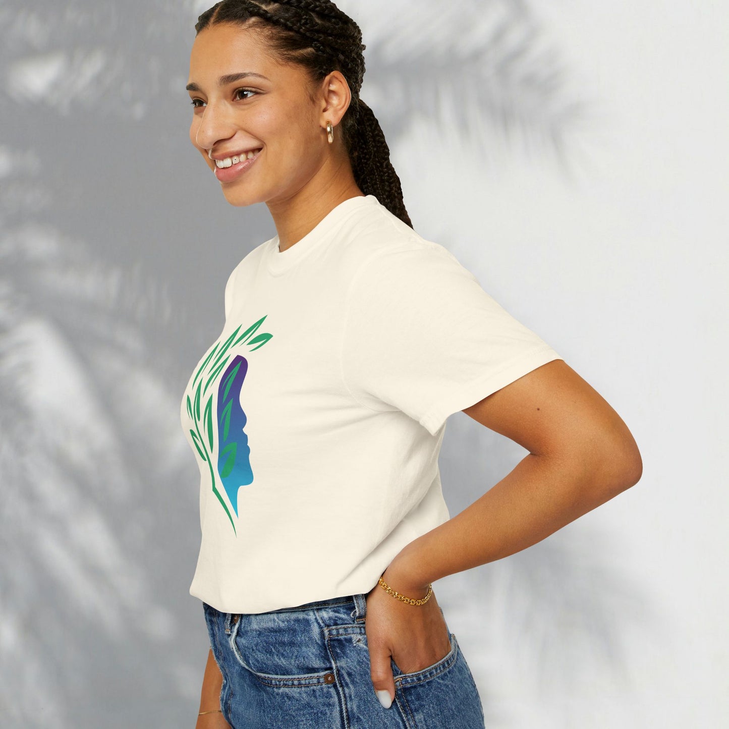 Brave Warrior Tee — Silhouette & Leaves Graphic T-Shirt